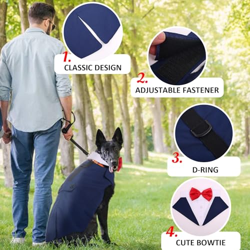 DORA BRIDAL Dog Tuxedo for Small Dogs,Dog Suit and Bowtie, Formal Dogs Wedding Outfit, Pet Tuxedo and Bandana Set Valentines Birthday Christmas Party Costumes for French Bulldog, Pomeranian, Blue,S - Image 5