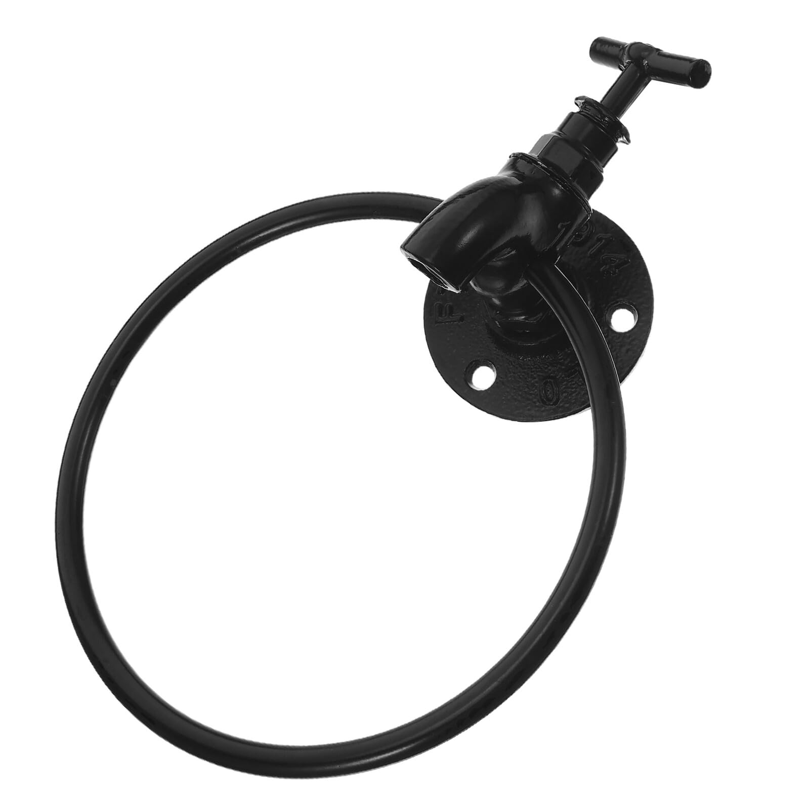 Porta Asciugamani ad Anello Rubinetto Nero in Ferro da Parete | Bagno e Casa, Forma Rotonda, Stile Vintage Rustico Elegante Moderno Artistico, Montaggio Semplice