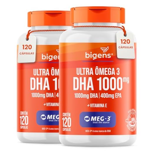 Ultra Omega 3, DHA 1000MG, EPA 400mg, com vitamina E - Certificado MEG-3, 120 Cápsulas, Bigens, Kit 2x
