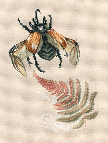 Image of Wizardi RTO Counted Cross Stitch Kit on Canvas Aida with A Beetle Flight. Lovely Conception 6.1 * 8.27 inches M758. Perfect for Art & Needlework Amateurs