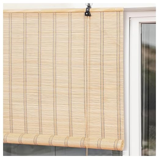ABOUT SPACE Bamboo Curtains - Rope Mechanism Roll Up Down Bamboo Shade for SunLight, Dust Protection & Cooling -Window Chick Blinds for Balcony, Restaurant Dhaba, Hotel, Resort (Beige,W 3 ft x H 6 ft)