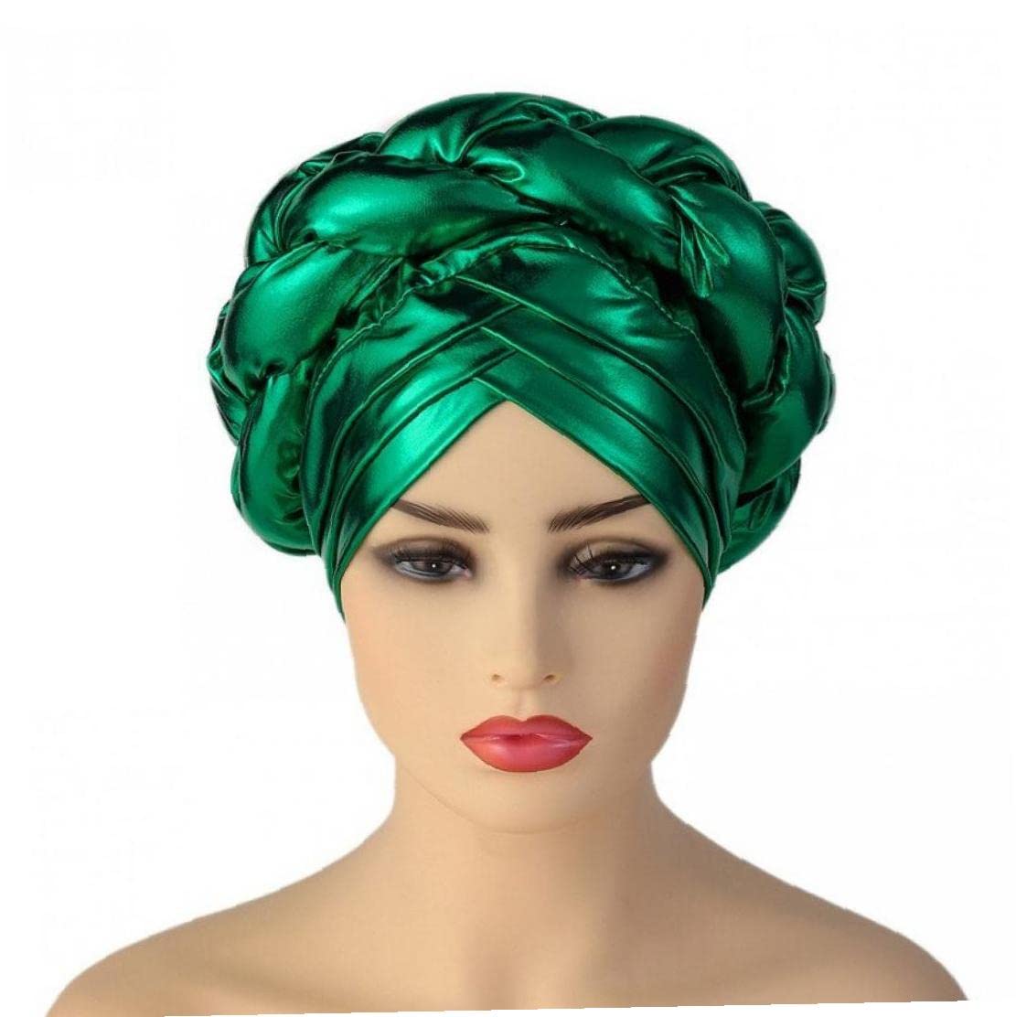Pinicecore Women's Green 1Pc African Turban For Head Wrap Turban Hats Twisted Braid Hair Cover Wrap Headscarf Beanie Headwrap