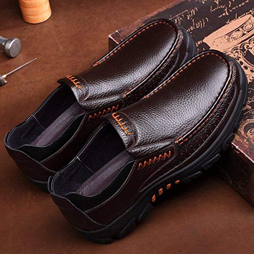 Mens Casual Genuine Cow Leather Waterproof Comfy Non Slip Soft Slip On Oxfords Sneakers(Coffee,9)4