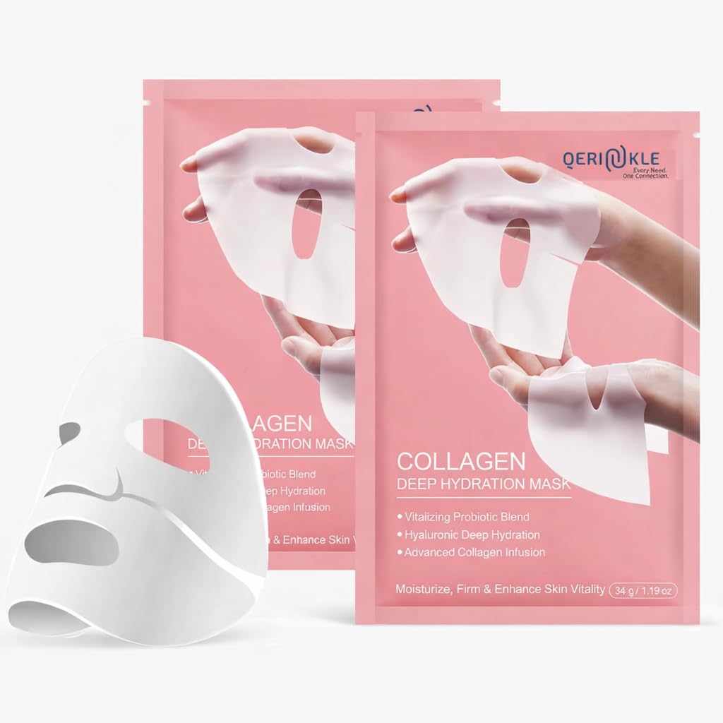 QERINKLE Pack of 2Bio-Collagen Real Deep Mask, Hydrating Overnight Hydrogel Mask, Pore Minimizing, Elasticity, Plumping Improvement, Korean Skin Care, Valentines Day Gifts to your Loved One.
