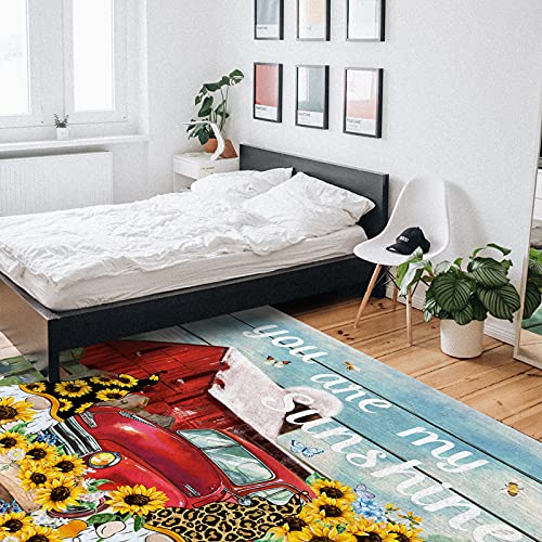 2' X3' Retro Truck Sunflower Polka Dot Gnomes Farm Home Sunshine Butterflies Area Rug,Outdoor Indoor Washable Carpet Area+Rug For Living Room,Kids/Boys/Girls Bedroom,Bathroom,Classroom,Kitchen,Hallway #TOP6