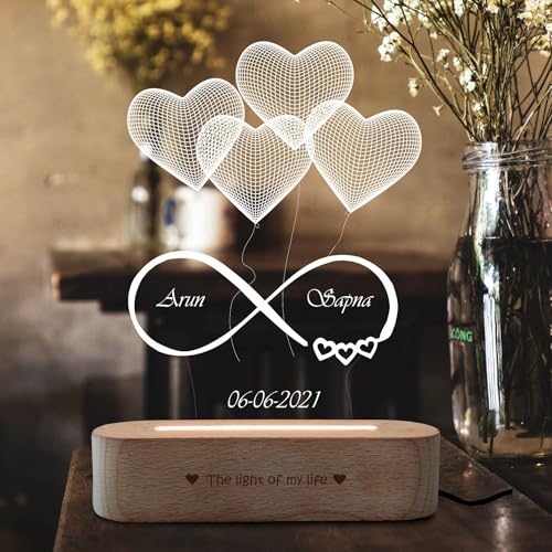 ZOCI VOCI Anniversary Gift for Wife - 3D Illusion Heart Lamp |Engraved ...