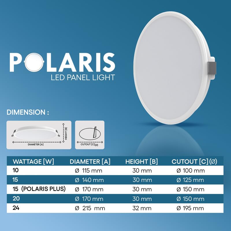 Image of elleys' Polaris Round LED Panel Light - 10W (Cool White) | Tested Upto 4kV Surge Protection | Recessed Ceiling led Light Downlight for Home & Commercial (2 Pcs)