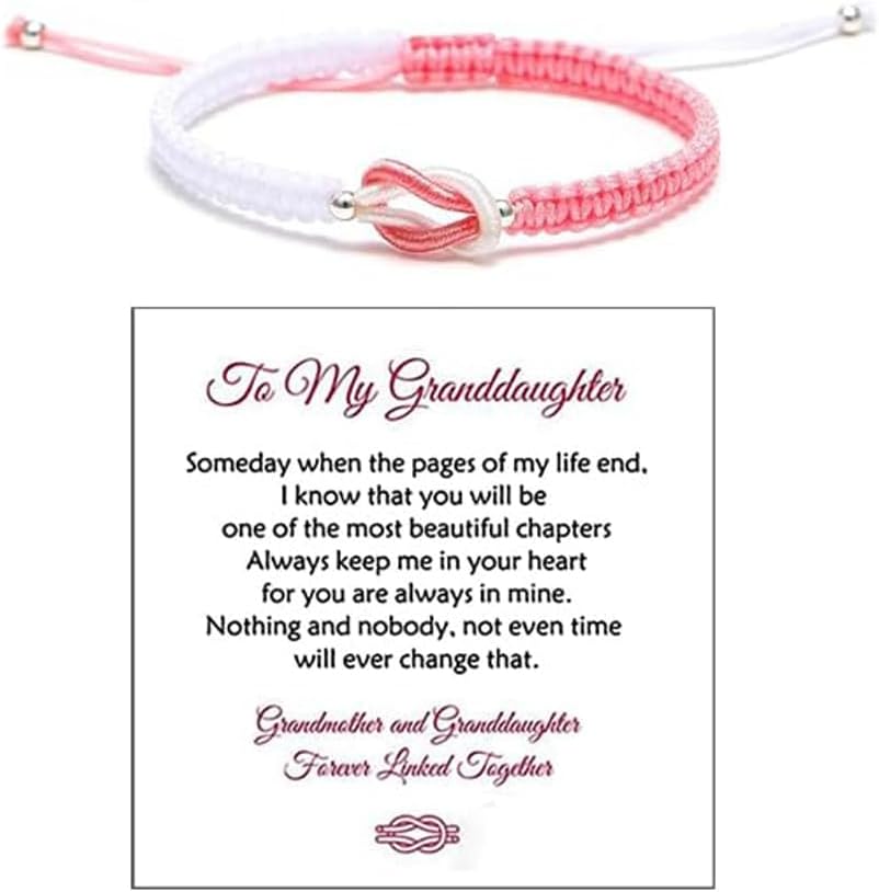 LIU JUN For Granddaughter - A Link That Can Never Be Undone Peach Blossom Knot Bracelet, From Grandma Always Brave And Strong Adjustable Braided inspirational Christmas Gift Jewelry