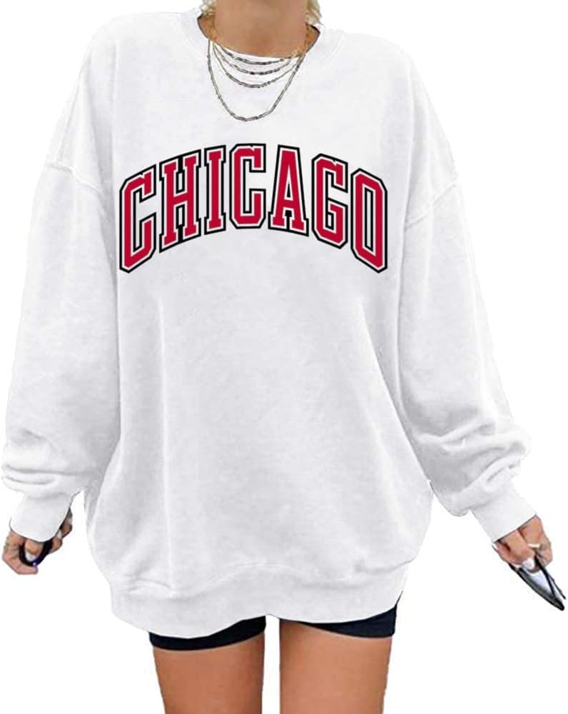 Langwyqu Women's Oversized Sweatshirt Los Angeles California Crewneck Long Sleeve Casual Loose Pullover Tops