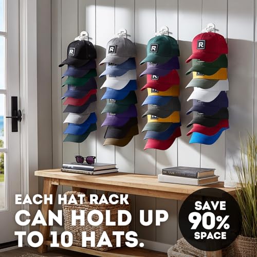 Hat Hook for Wall, 2 Pack Hat Organizer Hold up to 20 Hats,Hat Holder with Strong Adhesive and 8 Pack Screws, Cap Holder Hat Hangers for Wall Closet Door and Bedroom(B-white) - image 6