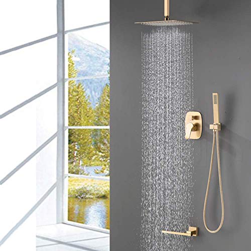 Robinet mélangeur ensemble douche pluie laiton brossé or 12 pouces