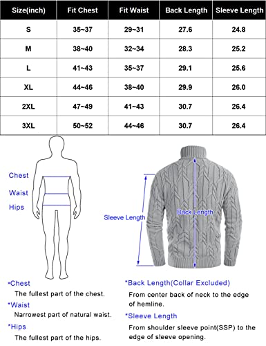 Mens High Neck Sweater Cable Knitted Pullover Long Sleeve Slim Fit Chunky Casual Fall Winter Warm Cardigans Top Coffee S #TOP5