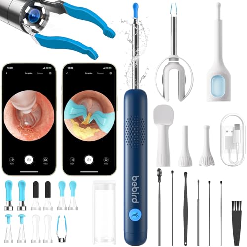 BEBIRD R1 Ultra Ear Wax Removal Ear Cleaner with Camera Ear Scope Wax Remove Ear Pick with Ear Otoscope Tweezers Visual Dropper Cleaning Kit for Family-Blue