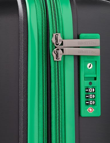 Image of United Colors of Benetton Cabin Hard Luggage Emerald Plus - Black | Carry-On Trolley Bag with TSA Lock | 360 Spinner Double Wheels | Telescopic Handle | PC Shell Suitcase | 55cm | 50L Capacity
