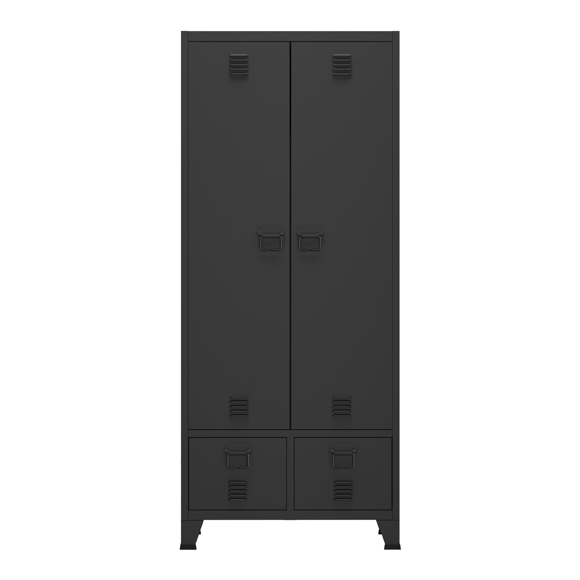[en.casa] Armario Ropero Hankasalmi Armario Dormitorio Guardaropa 2 Puertas con Ranuras de Ventilación Perchero 4 Compartimentos Estantes Regulables 2 Cajones Acero 180 x 90 x 40 cm - Negro