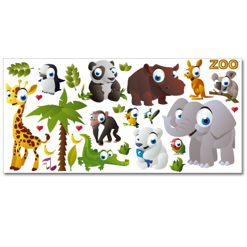 Adesivi murali Wandkings "Animali dello zoo" in kit XL - 30 adesivi su una superficie di circa 130 x 70 cm