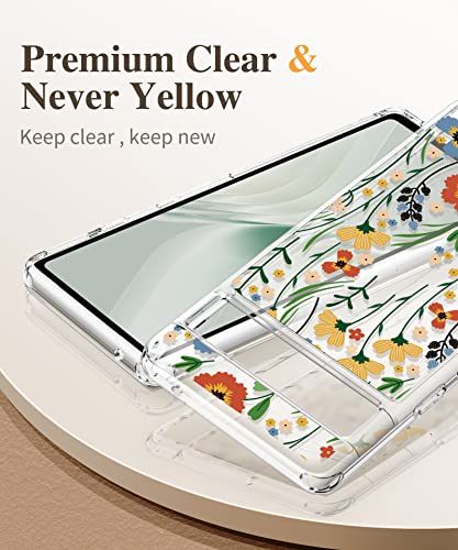 Gviewin Compatible With Google Pixel 7A Case With Screen Protector + Camera Lens Protector, Clear Floral Design Slim Hard Pc+Tpu Shockproof Protective Phone Case Cover 2023, Blooming Flowerets #TOP2