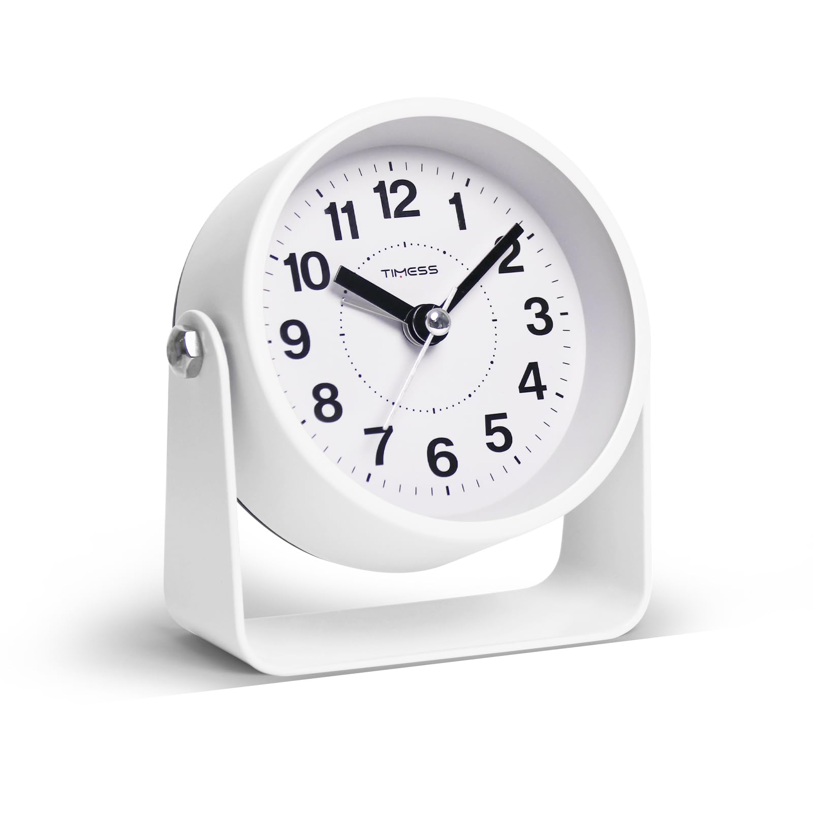 Analog Alarm Clock, Silent Non-Ticking Quartz Movement, Battery-Operated with Snooze & On-Demand Light, Easy to Set Gentle Wake Bedside Desk Clock, Ideal for Home, Travel, Office (White)
