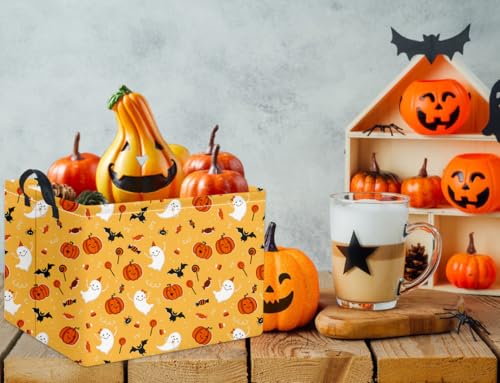 Image of Rectangular Halloween Basket for Boys and Girls Kids Trick or Treat Pumpkin Basket for Halloween Parties Cute Storage Bin Organizer Box Room Decor(Cute halloween )