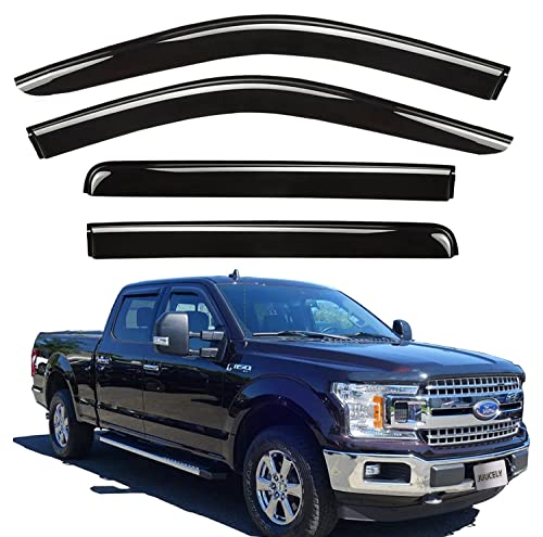 Side Window Visors Rain Guards Vent Deflectors for 2015-2025 Ford F150 Crew Cab, 2017-2025 F250 F350 SuperDuty Crew Cab, Smoke Window Vent Sun Shade Truck Accessories 4pcs 94975 by JUUCELY - Image 3
