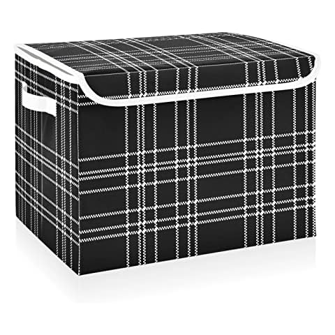 CaTaKu British Black Checkered Storage Bins with Lids and Handles, Fabric Large Storage Container Cube Basket with Lid Decorative Storage Boxes for Organizing Clothes Cover
