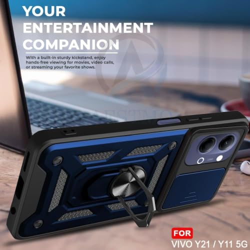 Image of AIBEX Back Cover Compatible for Vivo T5 Lite 5G / Y21 5G / Y11 5G / Iqoo Z11 Lite 5G | D10 Tough Armor Case | Sliding Camera Shield | 360 Protection |Kickstand Ring Holder|Military-Grade Bumper Case