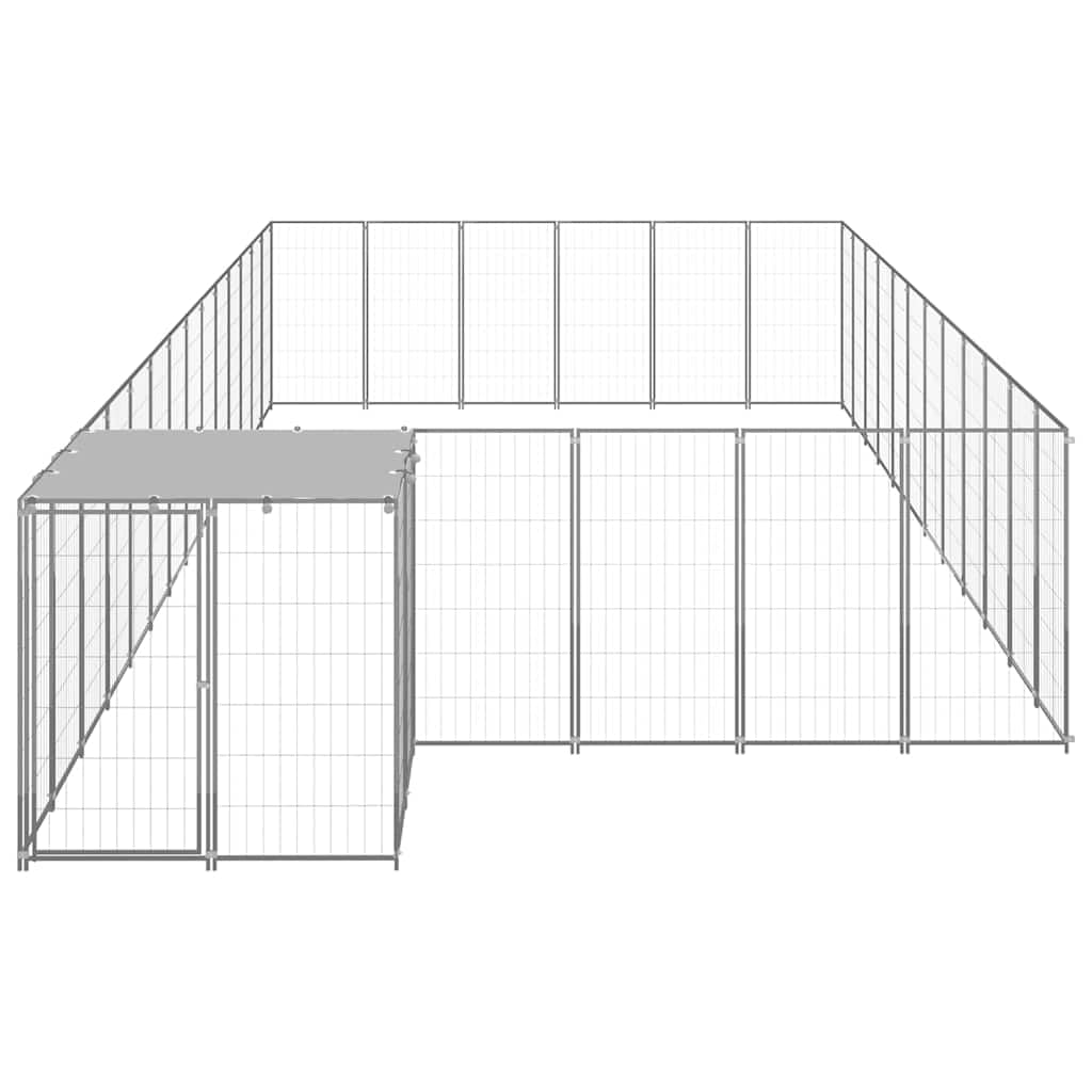 Karmnik dla psów, srebrny, 22,99 m², stalowy kojec, dla zwierząt domowych, wodoszczelny dach PE, 770 x 330 x 110 cm, dla psów i innych zwierząt