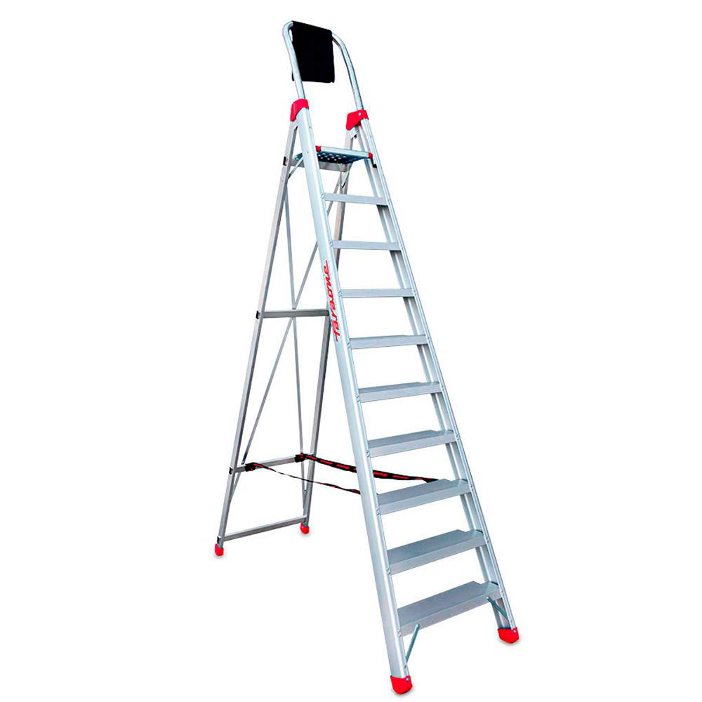 Faraone - Escalera de Aluminio - Escalera de Tijera DOMUS10-301 x 65 x 15 cm - Escalera 10 Peldaños - Máxima Seguridad - Fácil Transporte - Peldaños Anchos y Cómodos