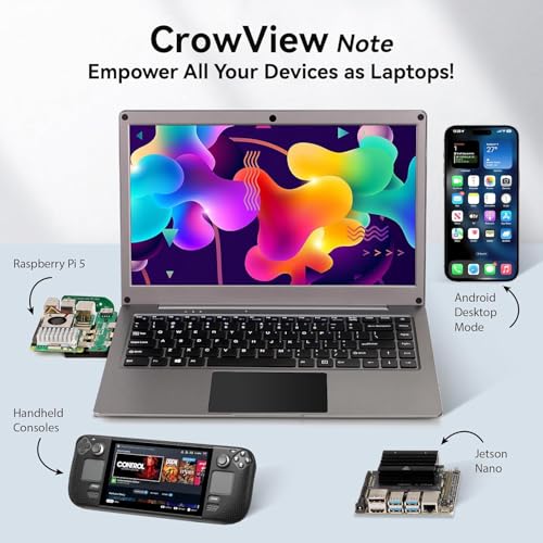 Image of Portable Monitor with Keyboard,14inch 1080P FHD Lapdock Compatible with Raspberry Pi /Mini PC /Phone /PC /Game Console,CrowView Note Built-in Battery with RPi5 Adapter(Full TypeC & HDMI Cable Included)