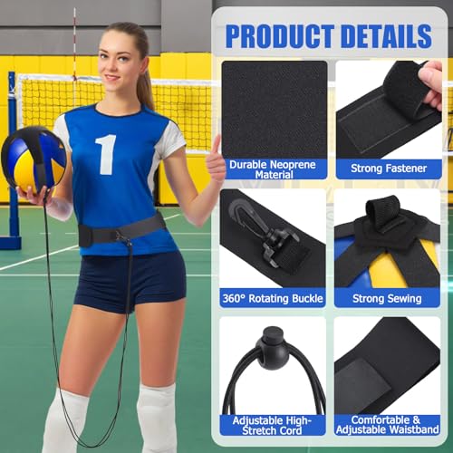 Image of TOBWOLF Volleyball Training Equipment Aid, Elastic Self-Training Volleyball Resistance Band with Adjustable Waist Belt & Ball Pouch & Hand Strap for Practicing Serving, Spiking, Arm Swing Passing