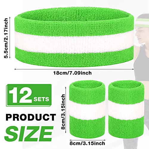 Image of Eurzom 36 Pcs Neon Sports Sweatbands Set Include 12 Striped Sweat Absorbing Headbands 24 Wristbands Athletic for Men Women Basketball Tennis Running Glow Party