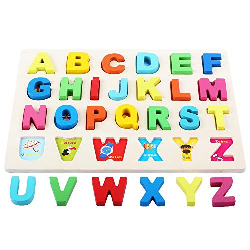 QZMTOY Wooden Puzzles for Toddlers, Wooden Alphabet Number Shape Puzzles Toddler Learning Puzzle Toys for Kids, 3 in 1 Puzzle for Toddlers, Age 3+ (Set of 3) - Thumbnail 6
