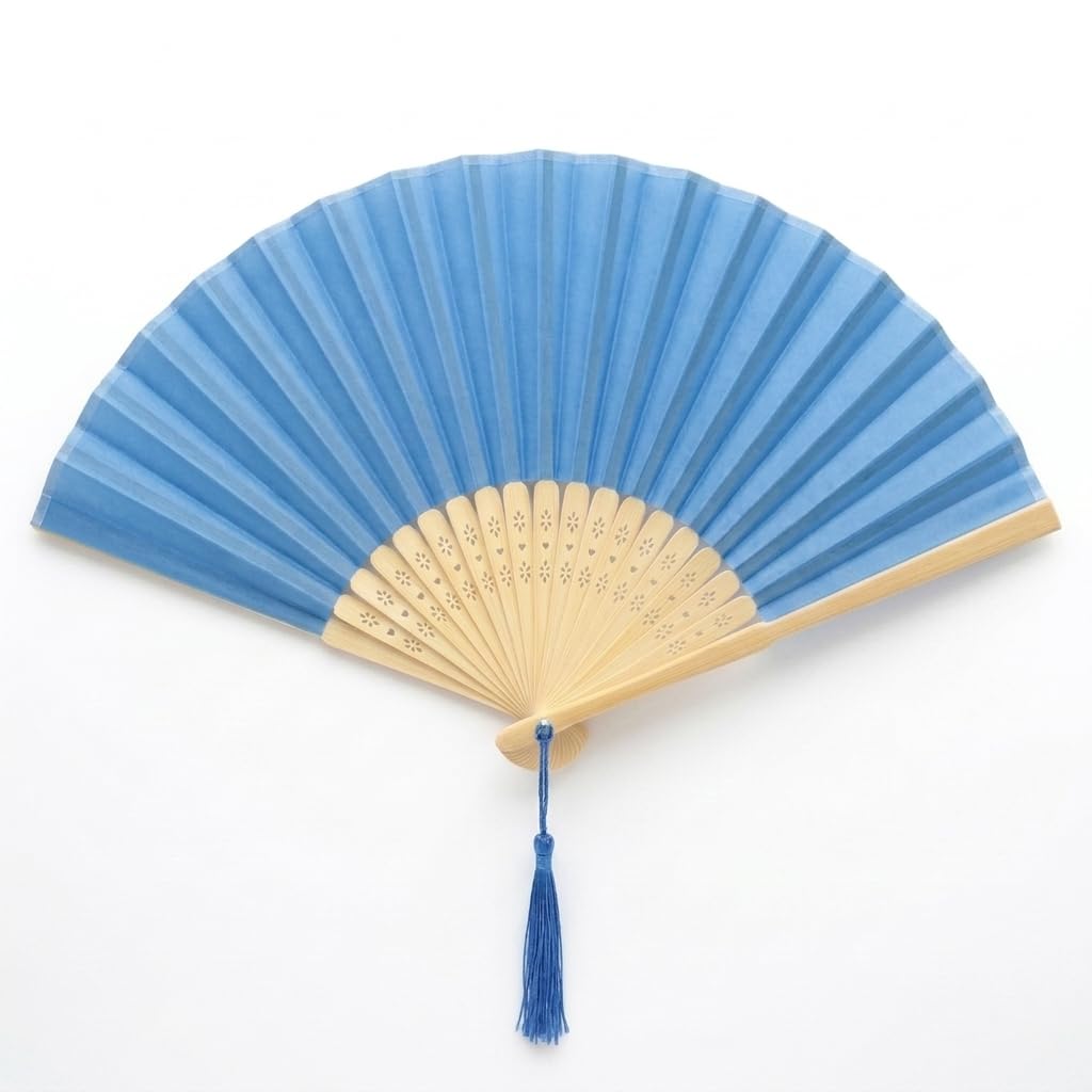 FANSOF.FANS Chinese Silk Folding Hand Fan – Bamboo Handheld Paper Fan Style with Tassel, Wedding Fans for Guests, Bridal Shower & Hen Party Favours, Vintage Japanese Fan Wedding Props & Party Decor
