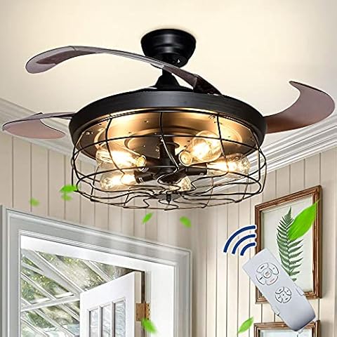 Depuley LED Deckenventilator mit Beleuchtung und Fernbedienung, Deckenleuchte Industrial mit Timer, Dimmbar 3 Farbwechsel Cover