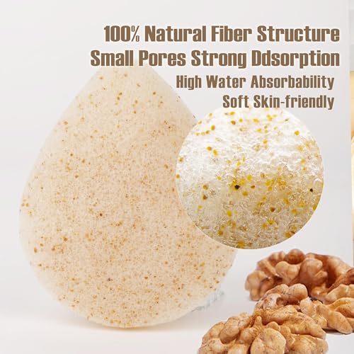 Zabiltro Esponjas faciales Konjac de nogal natural, gotas de agua, para una limpieza suave y exfoliación facial, ecológica, para el cuidado de la piel, limpieza facial y corporal, con nogal + konjac, - imagen 2