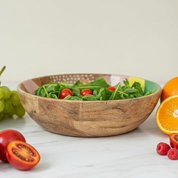 Handcrafted Mango Wood Multicolor Abstract Bowl 30 x 30 x 9cm   Large Decorative Serving Bowl, Hand-Painted Pattern, Artisan Table & Centerpiece Decor