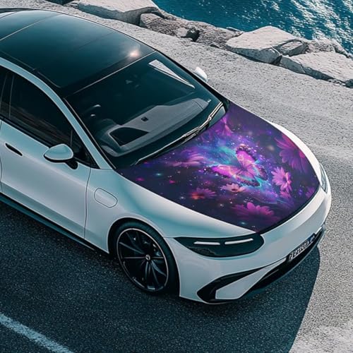 Image of Renewold Car Hood Cover Protector, Auto Hood Wrap Blanket, Butterfly Flower, Full Exterior Covers for Hood, Indoor Outdoor Decoration for Festival Trip Celebration, Vehicle Accessories