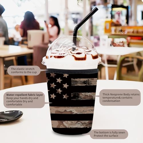 Image of 3 Pack Reusable Neoprene Insulator Sleeve for Iced Coffee Cups, Funny Coffee Cup Sleeves for 16-32oz Coffee cups, Cute Drink Sleeve for Cold Hot Beverages Cute Flag