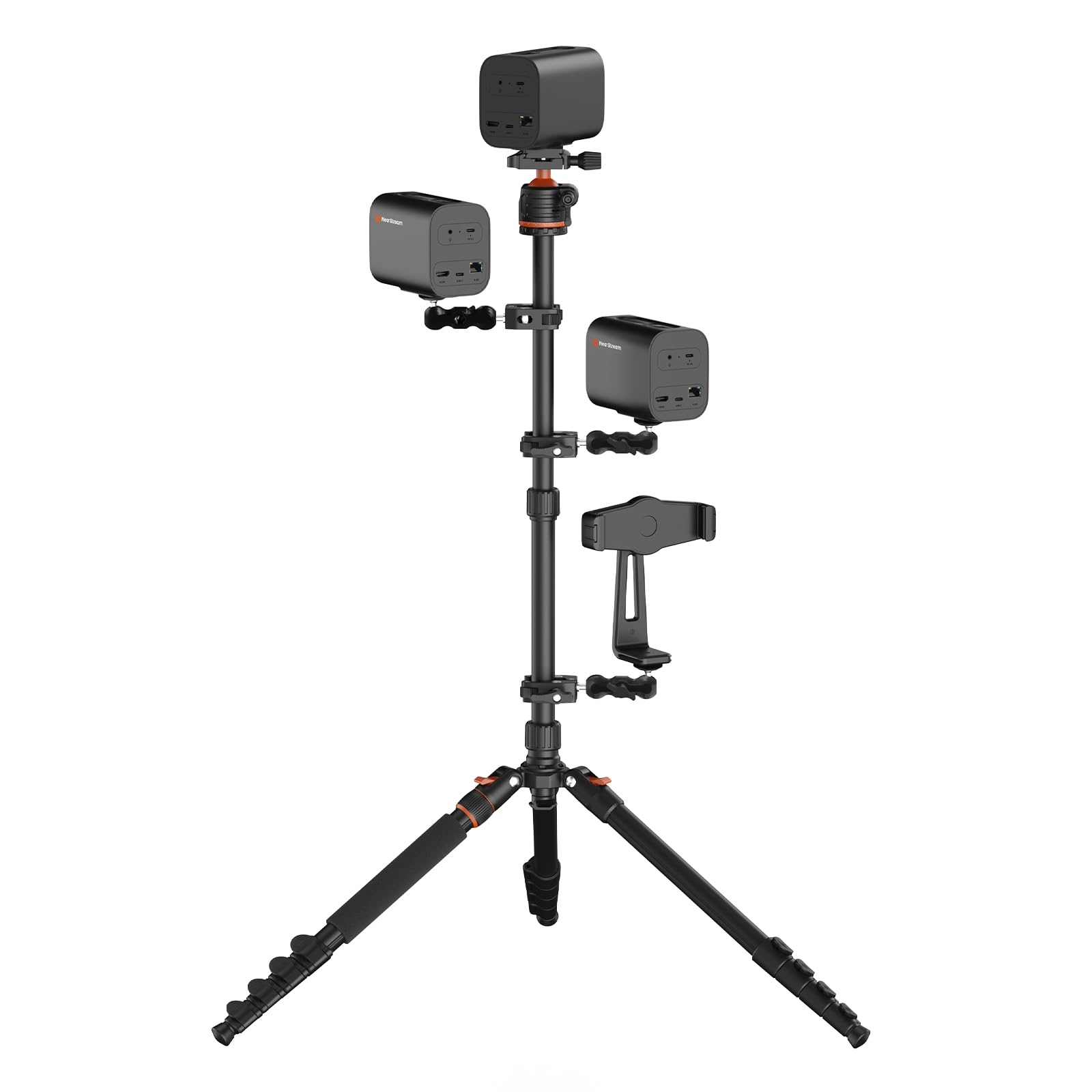 NearStream VM33 3er-Pack Multi-Kamera-Live-Streaming-Set, 3 drahtlose Streaming-Kameras mit Stativ, Superklemmen und Tablet-Halterung für Kirchen, Sportveranstaltungen, Podcasts, Interviews und Events