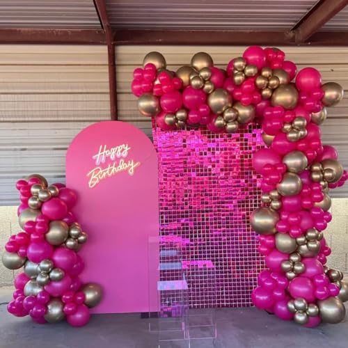 Image of MEBAY Hot Pink Black Rose Gold Balloon Arch Garland Kit, 146 Pcs Rose Red Tender Pink Black Confetti Rose Gold Balloons for Graduation Birthday Party Baby Shower Wedding Decorations