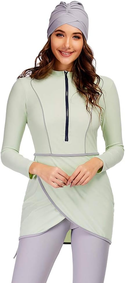 2024 Women Modest Muslim Swimwear Patchwork Hijab Sport Long Sleeves Swimsuit 3pcs Islamic Burkinis Wear Bathing Suit