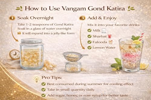 Image of Vangam Gond Katira Pure 150g- Edible Gum | Boosts Energy & Digestion Almond Gum | High Cooling Properties | Tragacanth Gum | Natural Superfood & Summer Drinks