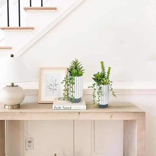 Miniatura 4 de Hollyone Juego de 2 plantas suculentas artificiales de 9 pulgadas, plantas suculentas falsas en maceta de cerámica, plantas suculentas