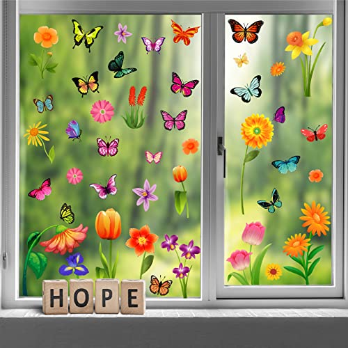 Set de 63 adhesivos para ventana con flores y mariposas miniatura 3
