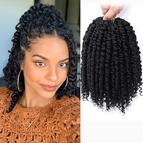 Fulcrum Passion Twist Hair 8 Inch, 8 Packs Passion Twist Crochet Hair for Black Women, Prelooped Crochet Twist Hair with Curly Ends (8Inch, 1B#) Cover