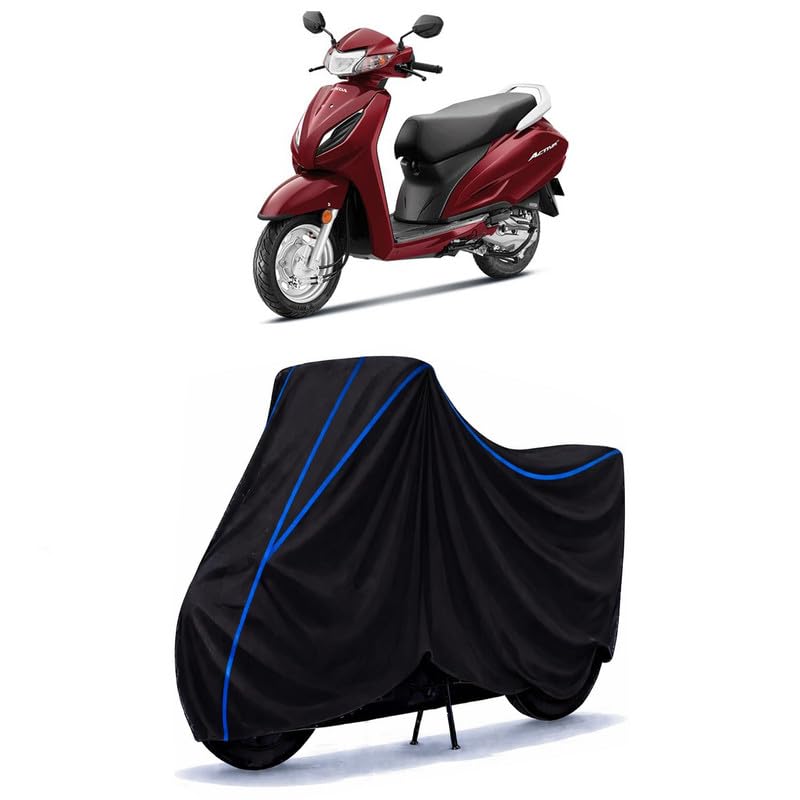 Image of Scooty Cover Water Resistant for Activa i BS6 | Universal Scooter & Bike Cover | Heavy Duty UV Dust, Rain & Scratch Protection | Elastic Fit All Weather Indoor Outdoor | Black with Blue Piping
