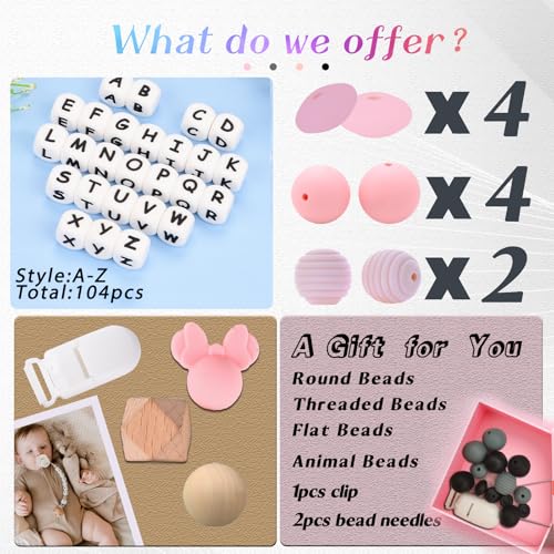 Image of Personalized Pacifier Clip for Boys and Girls, 4 Sets of 26 Letters DIY Silicone Stroller Clip with Name,Cute and Durable Pacifier Holder Soother Chew Toy, Unique for Newborn Gifts