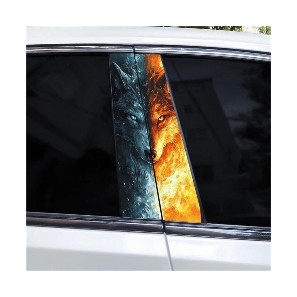 Body Parts 2pcs Wolf Head Car B-Pillar Sticker Waterproof Car Center Pillar Sticker(D)
