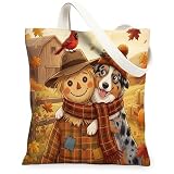 Einkaufstasche aus Segeltuch mit australischem Schäferhund, 33 x 38 cm, Herbst-Vogelscheuche, wiederverwendbar, Lebensmittel-Druckmuster, Tasche für Frauen, lustig, Landstrand, ästhetische Malerei