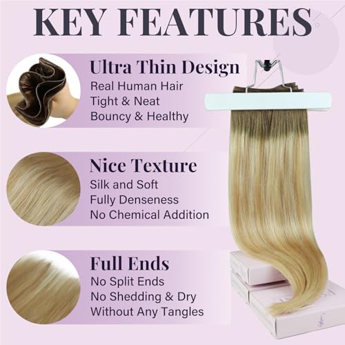 Fshine Weft Extensions Color Chestnut Brown To Honey Blonde Mix Platinum Blonde Sew in Human Hair Extensions 60g Seamless Human Hair 20 Inch - Image 4